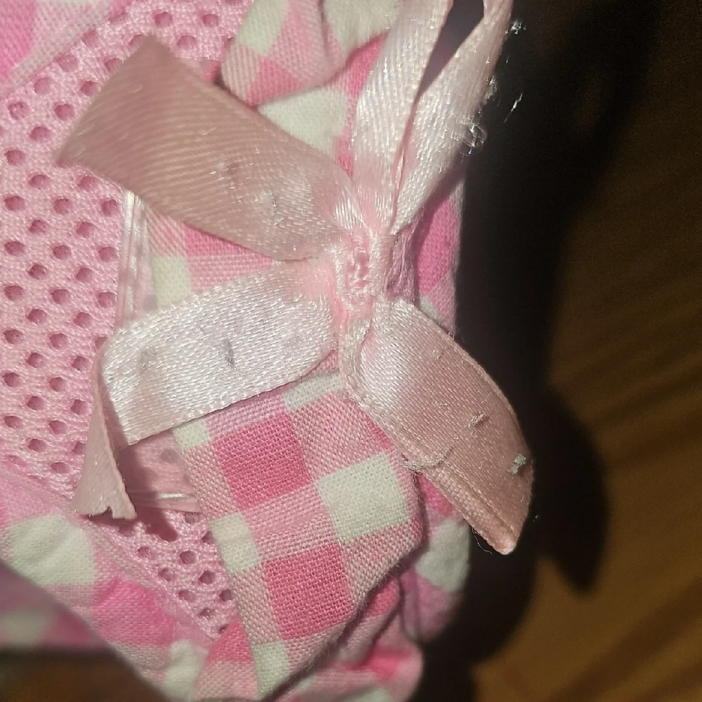 Pink Gingham Pet Harness with Bow Size Xsmall